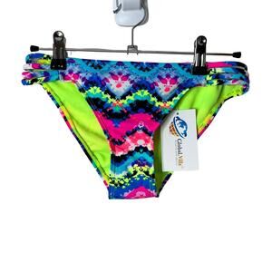 California Waves Rainbow Radio Strappy Bikini Bottoms Swimsuit Pink Blue XS